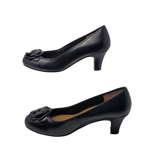 Ross Hommerson Black Leather Pumps 11W Slip On 3D Flower Heels Grannycore - Picture 7 of 11